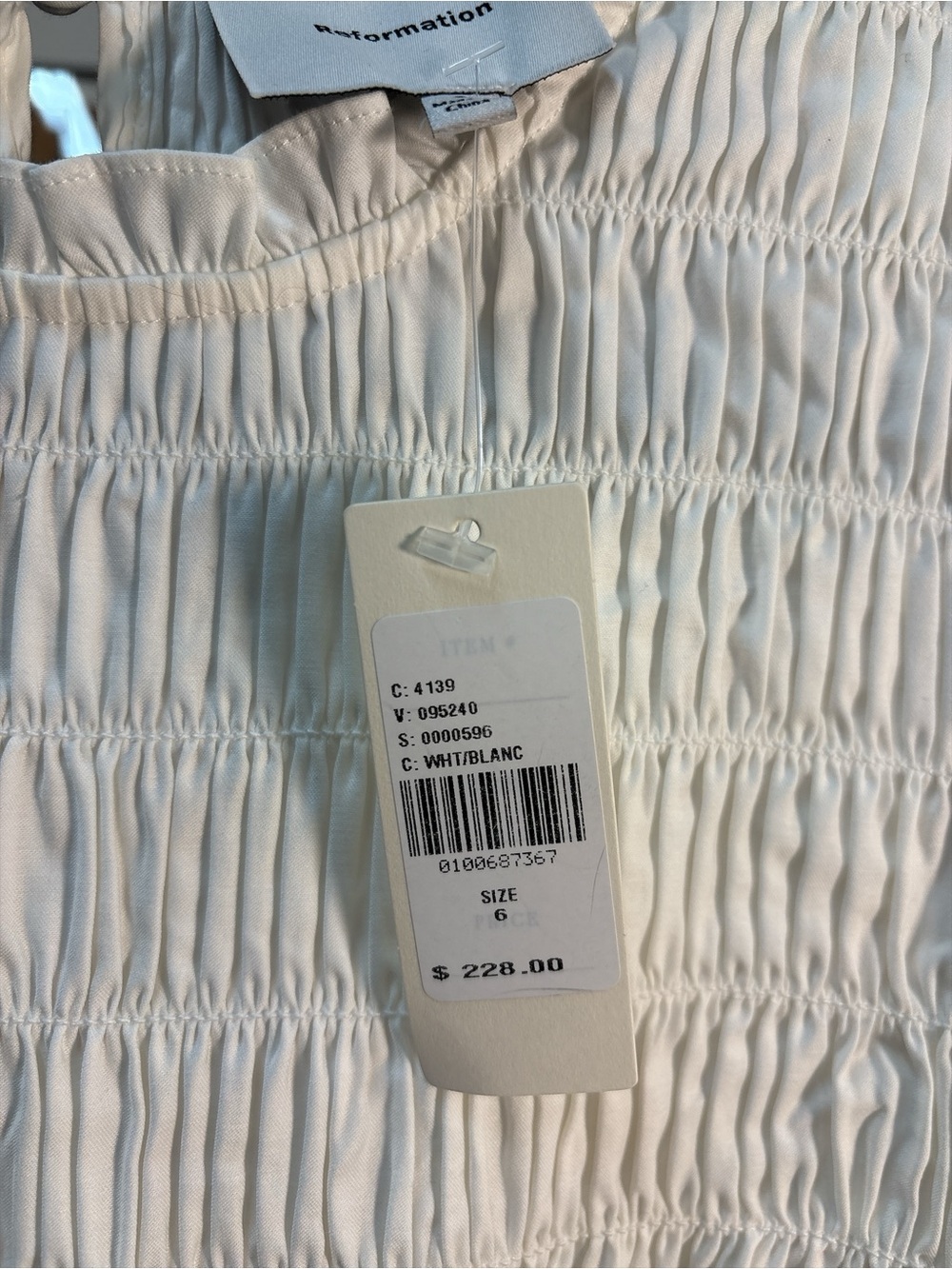 NWT Reformation Leannah Puff Sleeve Smocked Mini Dress White Size 6 MSRP $228 - Picture 8 of 9